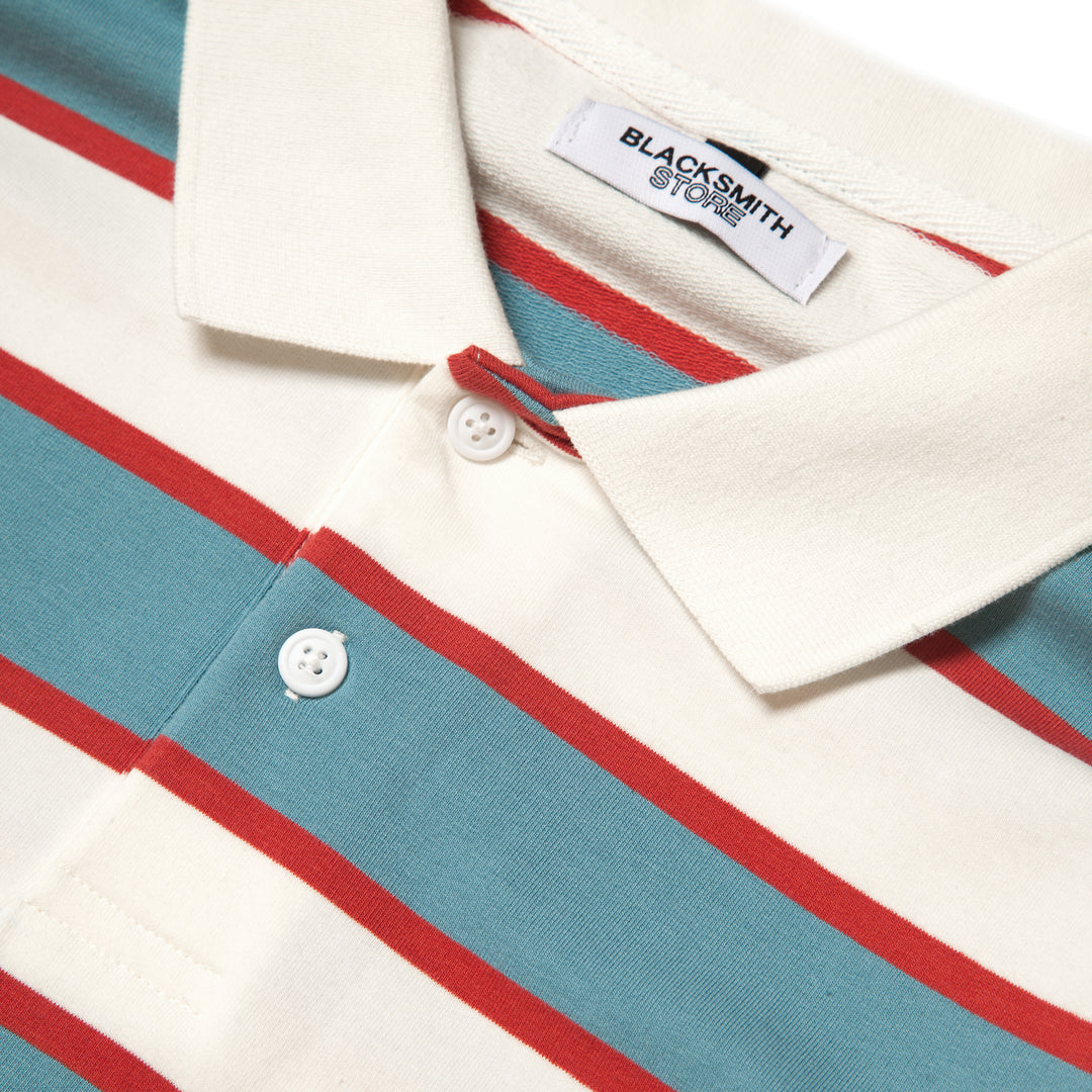 Blacksmith - Striped Long Sleeve Polo - White